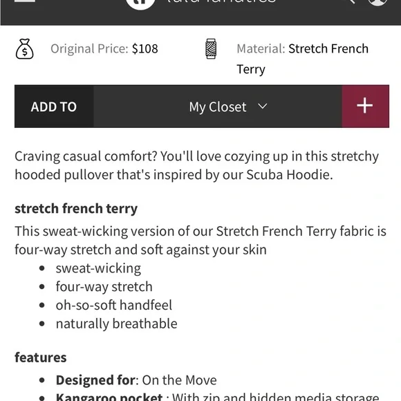 Lululemon Scuba Pullover Size 12 - Picture 5 of 5